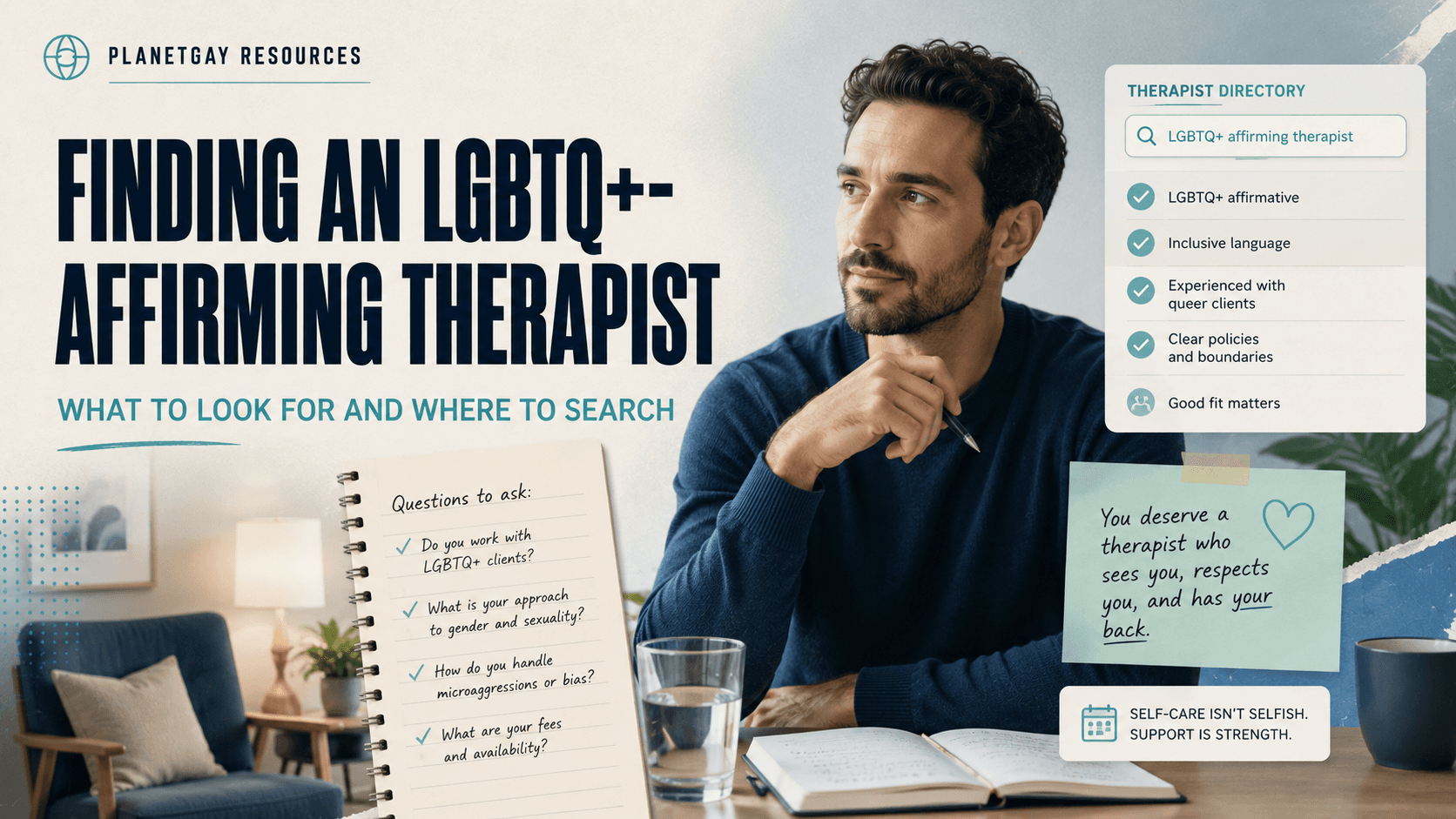 Guide to finding an LGBTQ+-affirming therapist.
