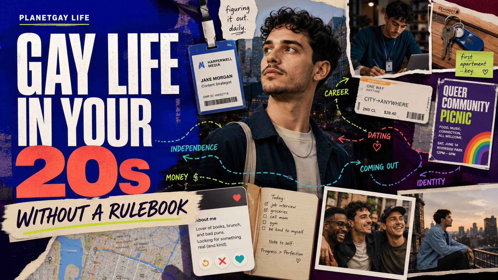Editorial artwork on gay life in your 20s without a rulebook
