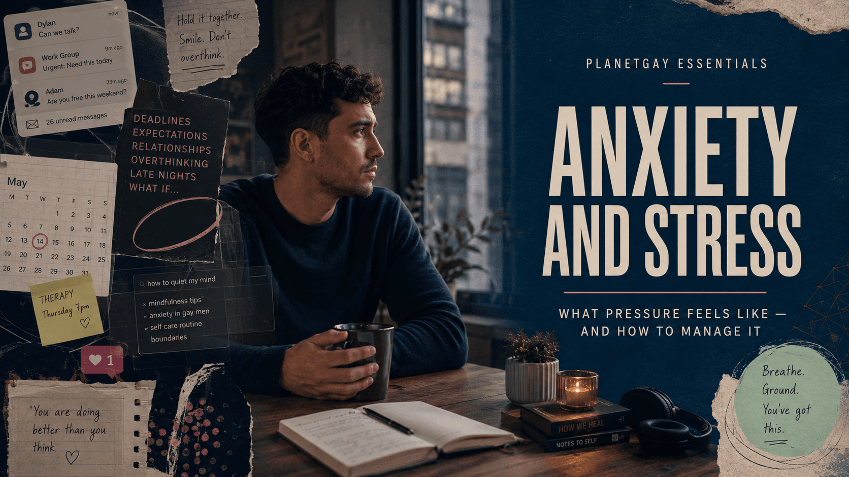 An editorial illustration for Anxiety and Stress in Gay Men: Pressure, Coping and Support