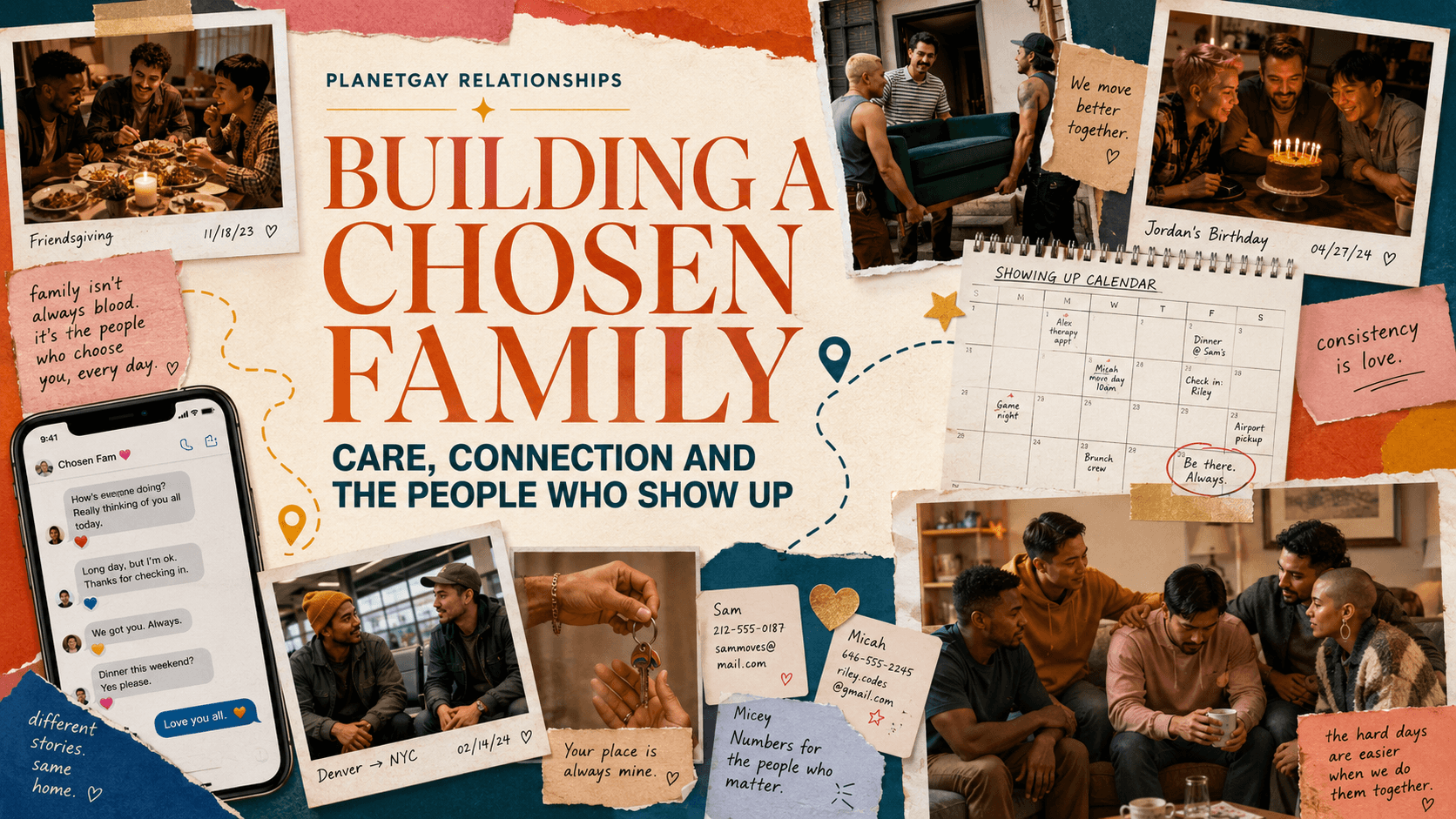 Editorial artwork on building a chosen family โ care, connection and the people who show up