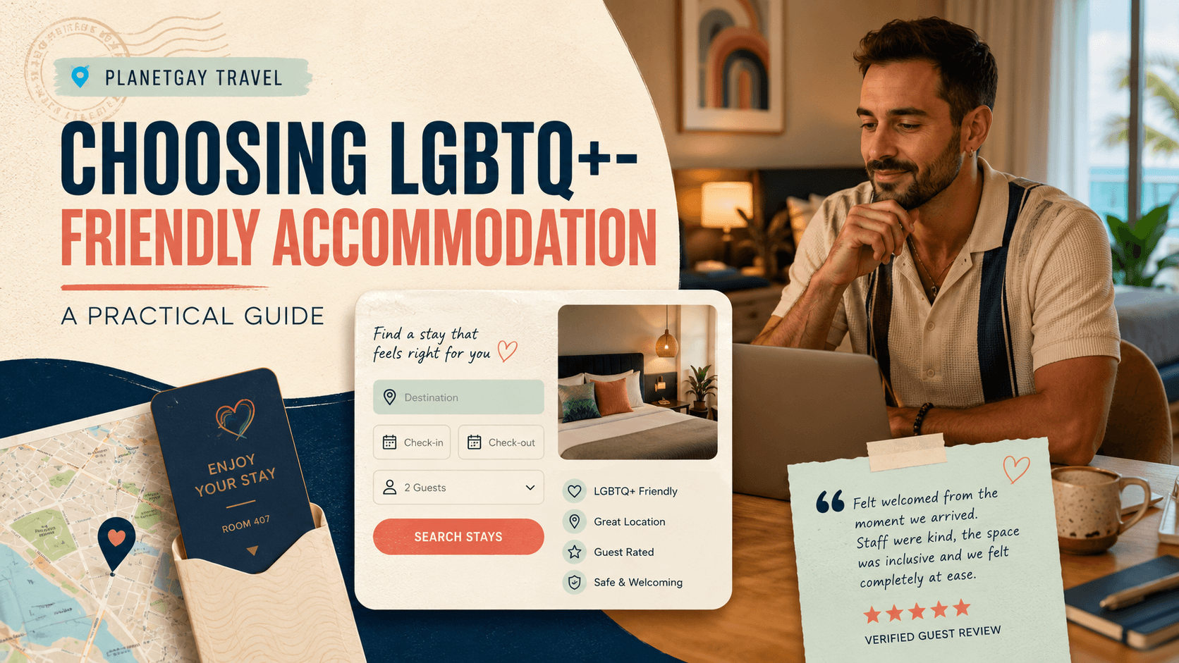 Guide to choosing LGBTQ+-friendly accommodation for gay and queer travellers.