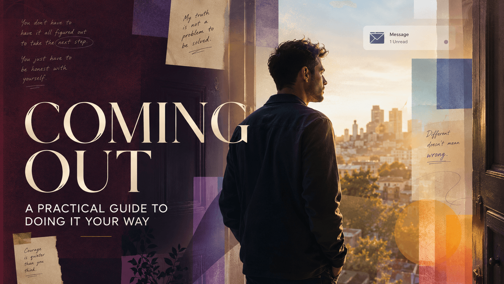 Editorial artwork on coming out for the first time.