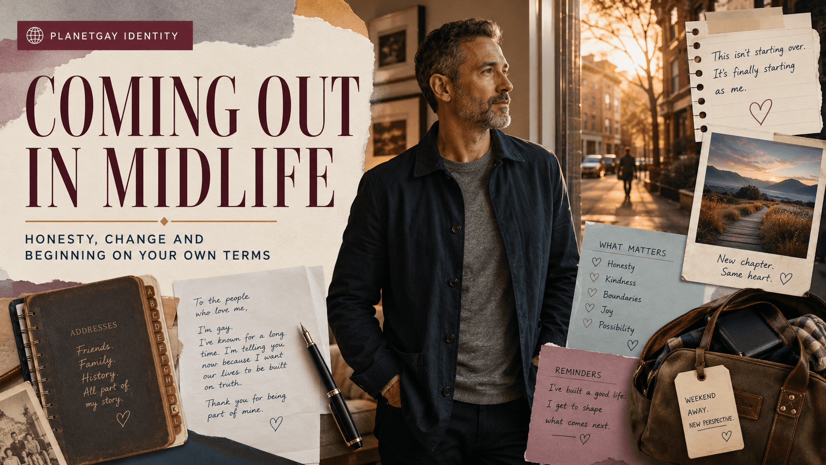 An editorial illustration for Coming Out in Midlife: What to Expect and How to Navigate It