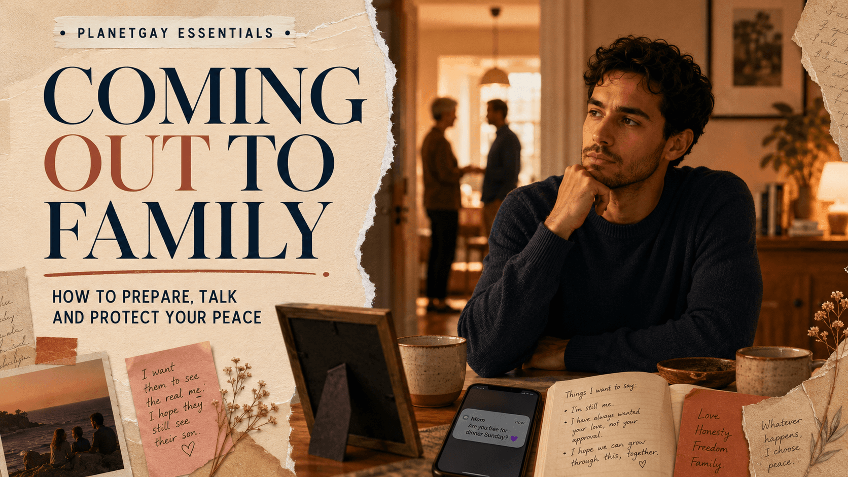 Editorial artwork on coming out to family and parents.