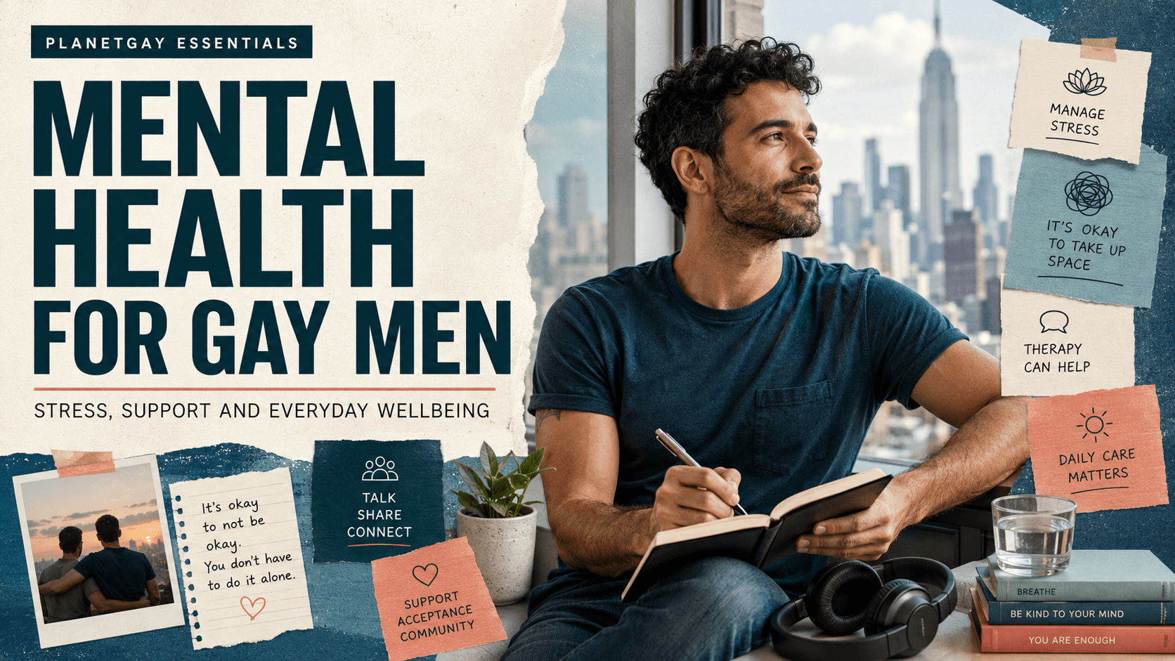 Editorial artwork on mental health and minority stress for gay men.