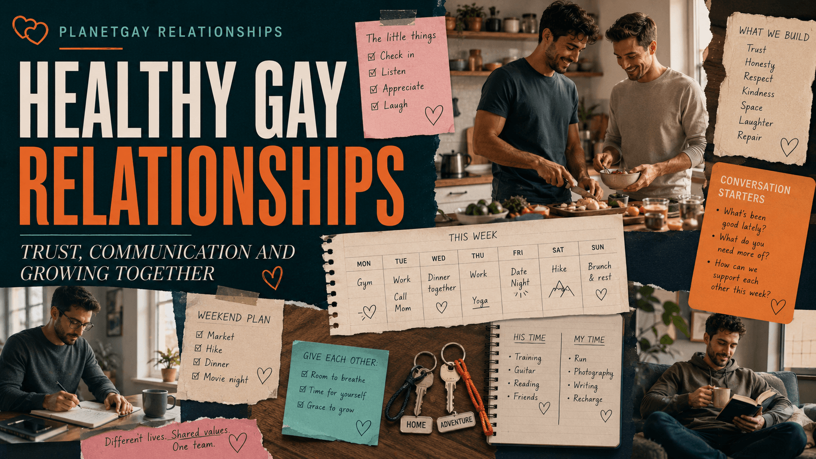 An editorial illustration for Healthy Gay Relationships: Trust, Communication and Growth