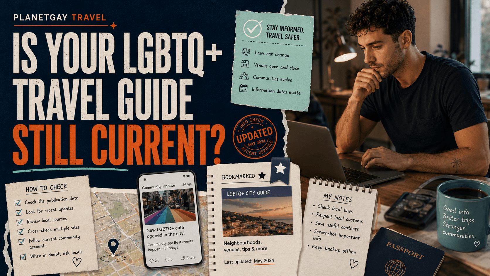 How to check whether an LGBTQ+ travel guide is still current.