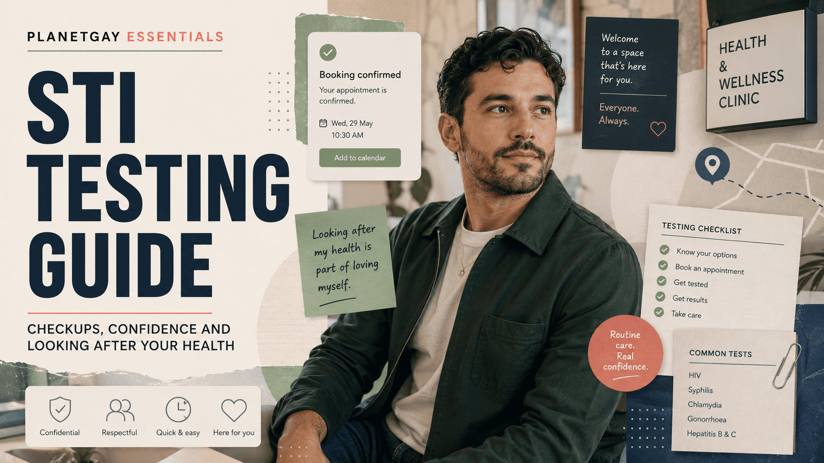 Editorial artwork on STI testing for gay and bisexual men.